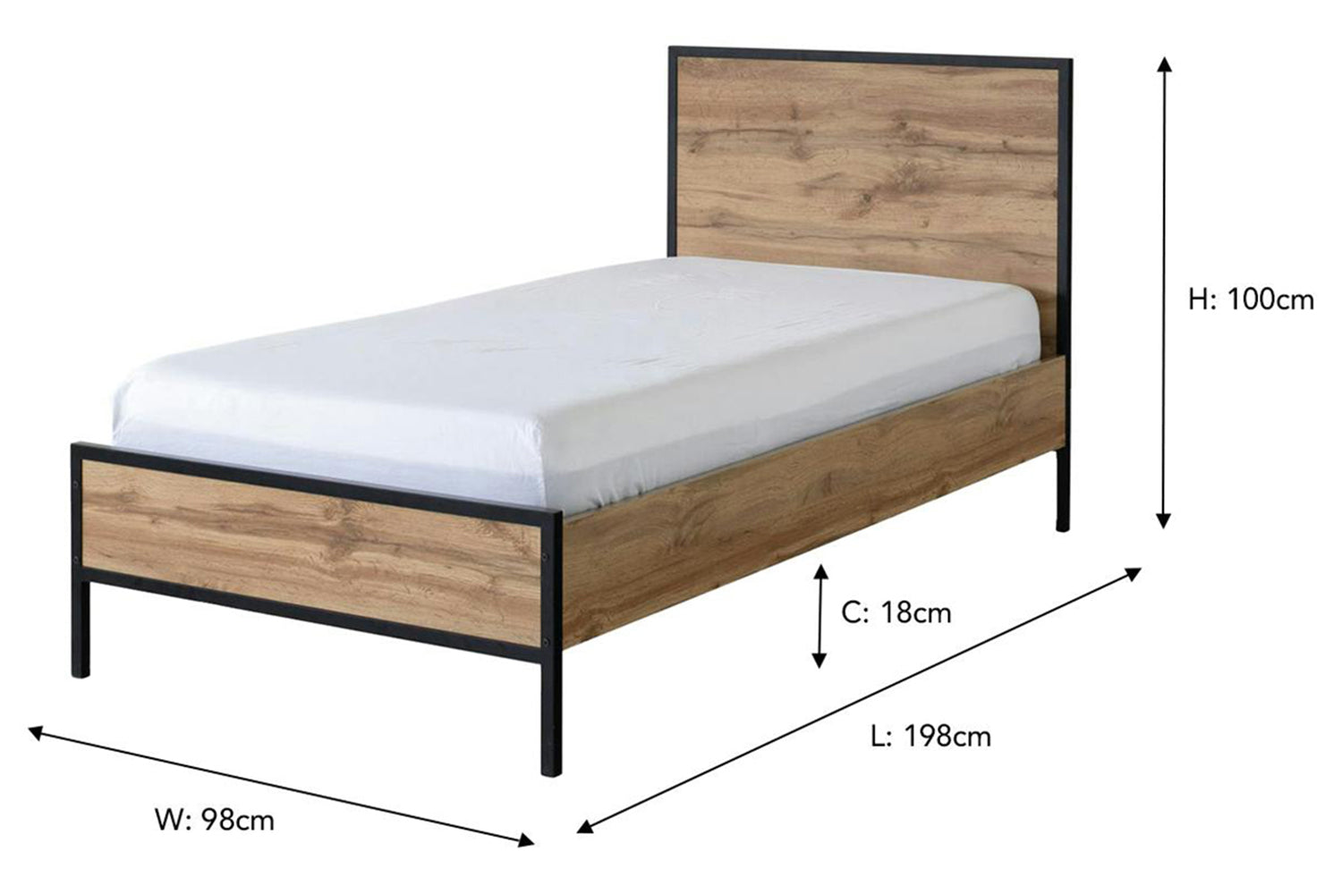Zion Bed Frame | Single | 3ft | Oak Effect-3