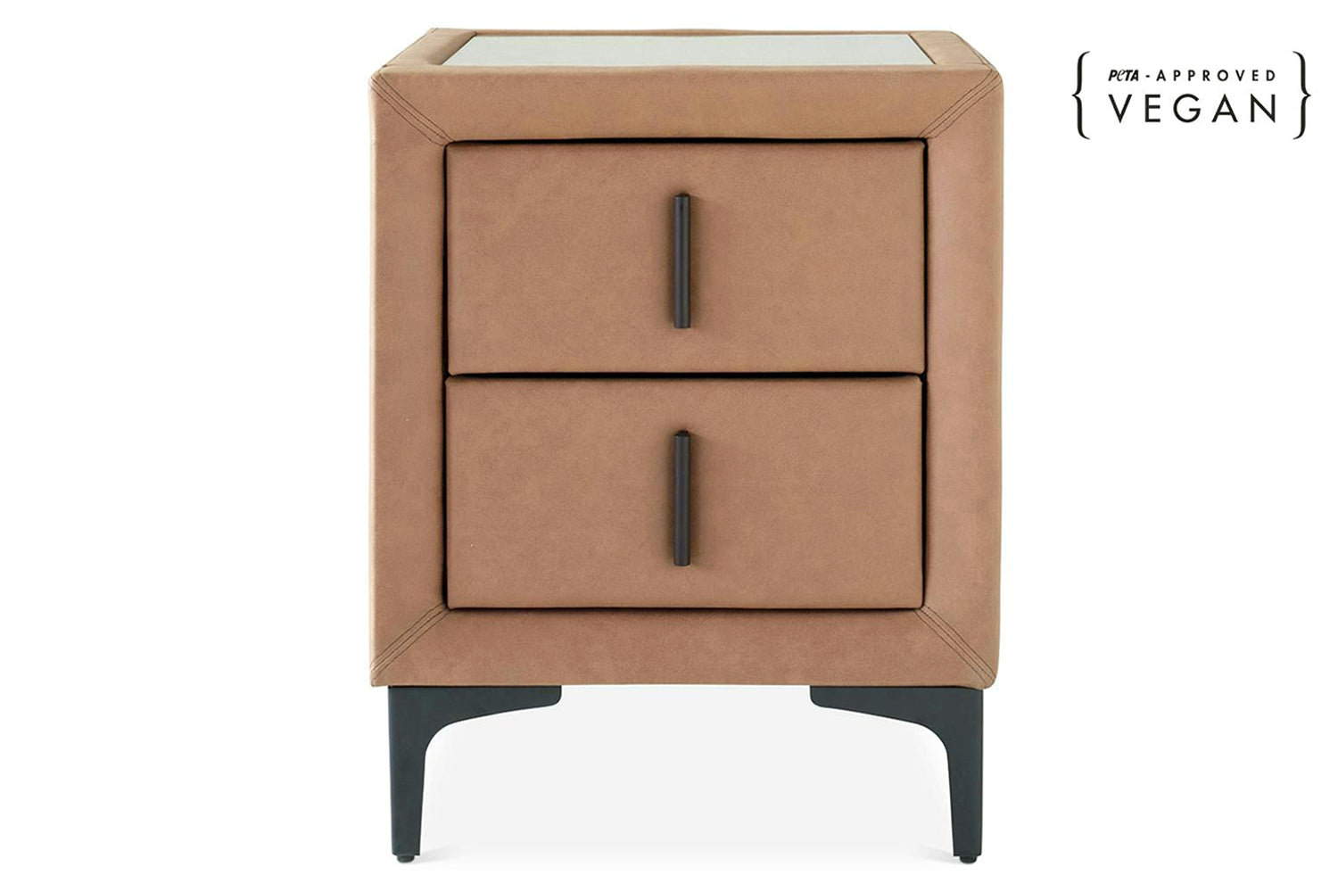 Lewis Bedside Locker | Vegan Leather | 2 Drawer | Tan
