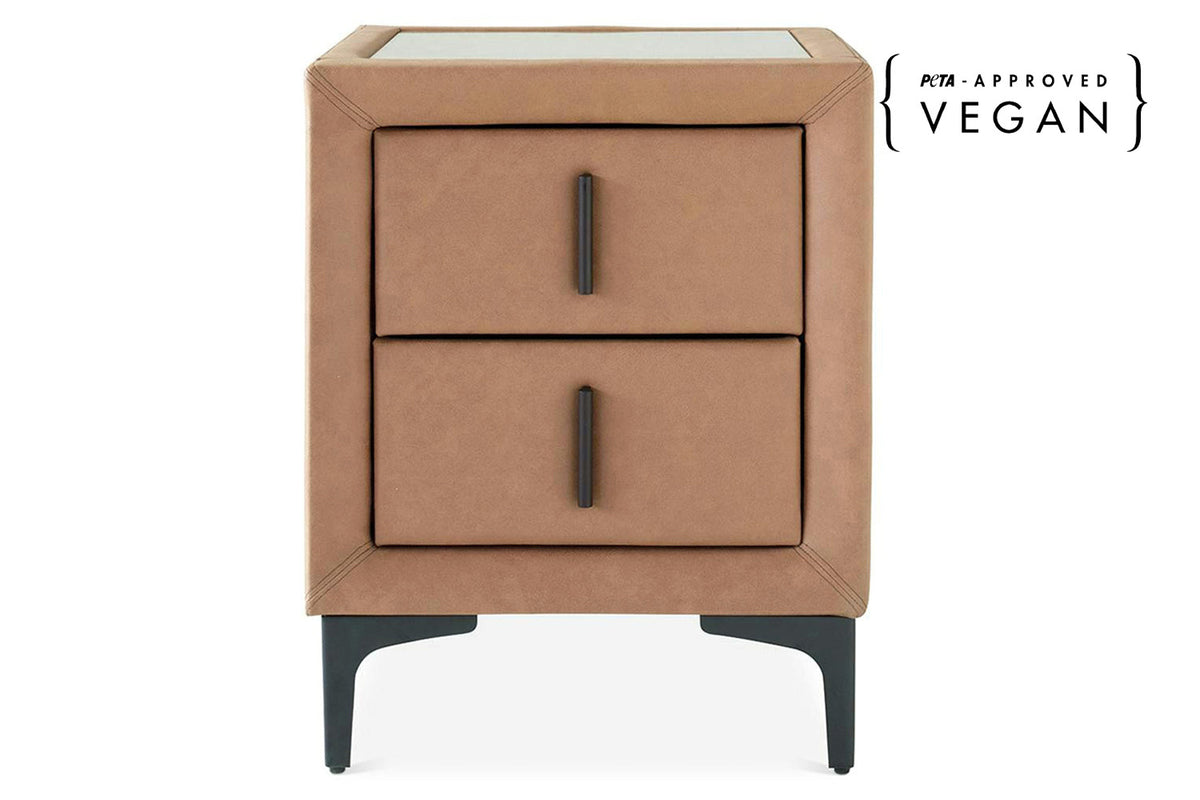 Lewis Bedside Locker | Vegan Leather | 2 Drawer | Cognac Tan