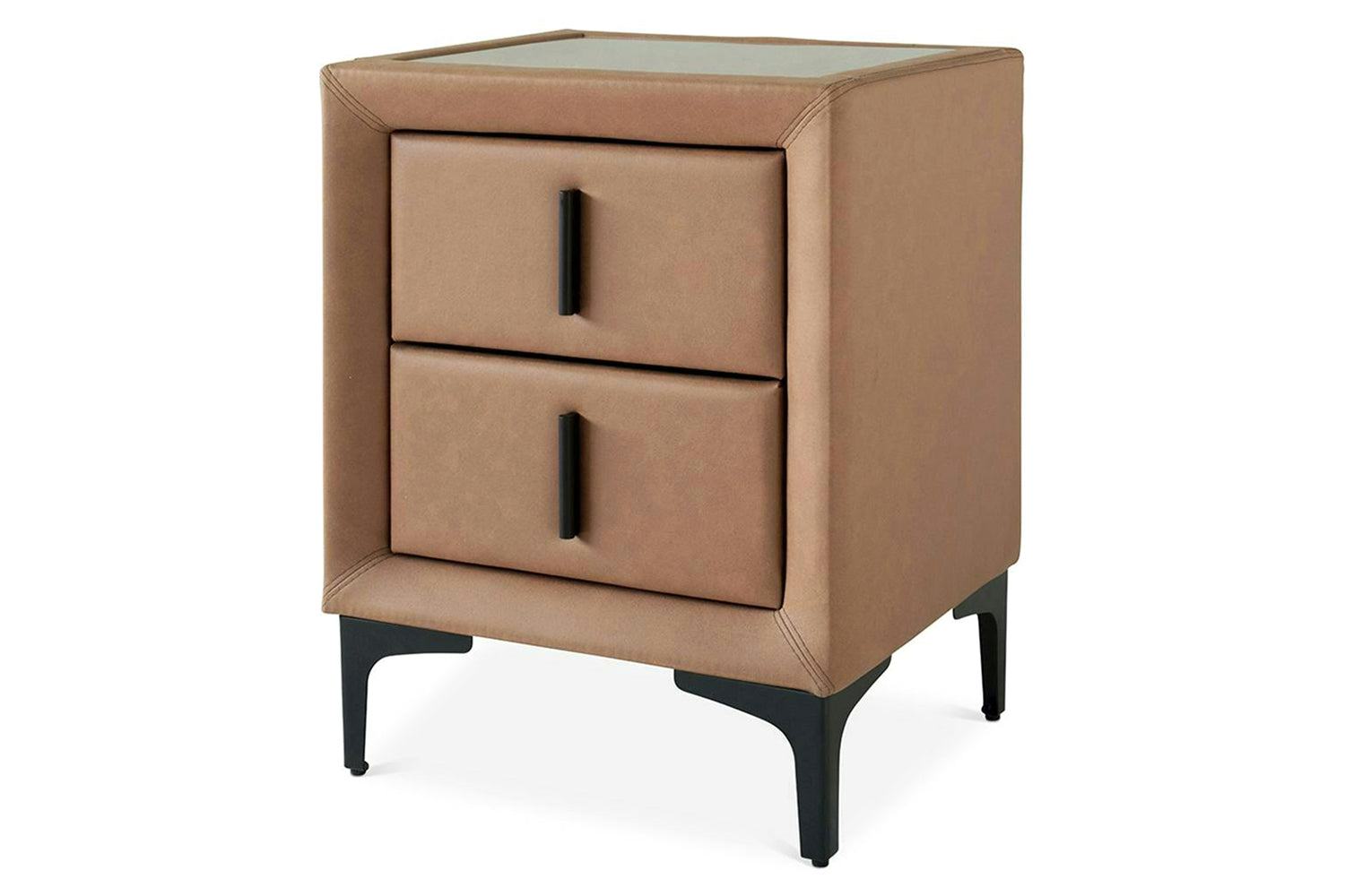 Lewis Bedside Locker | Vegan Leather | 2 Drawer | Tan-3