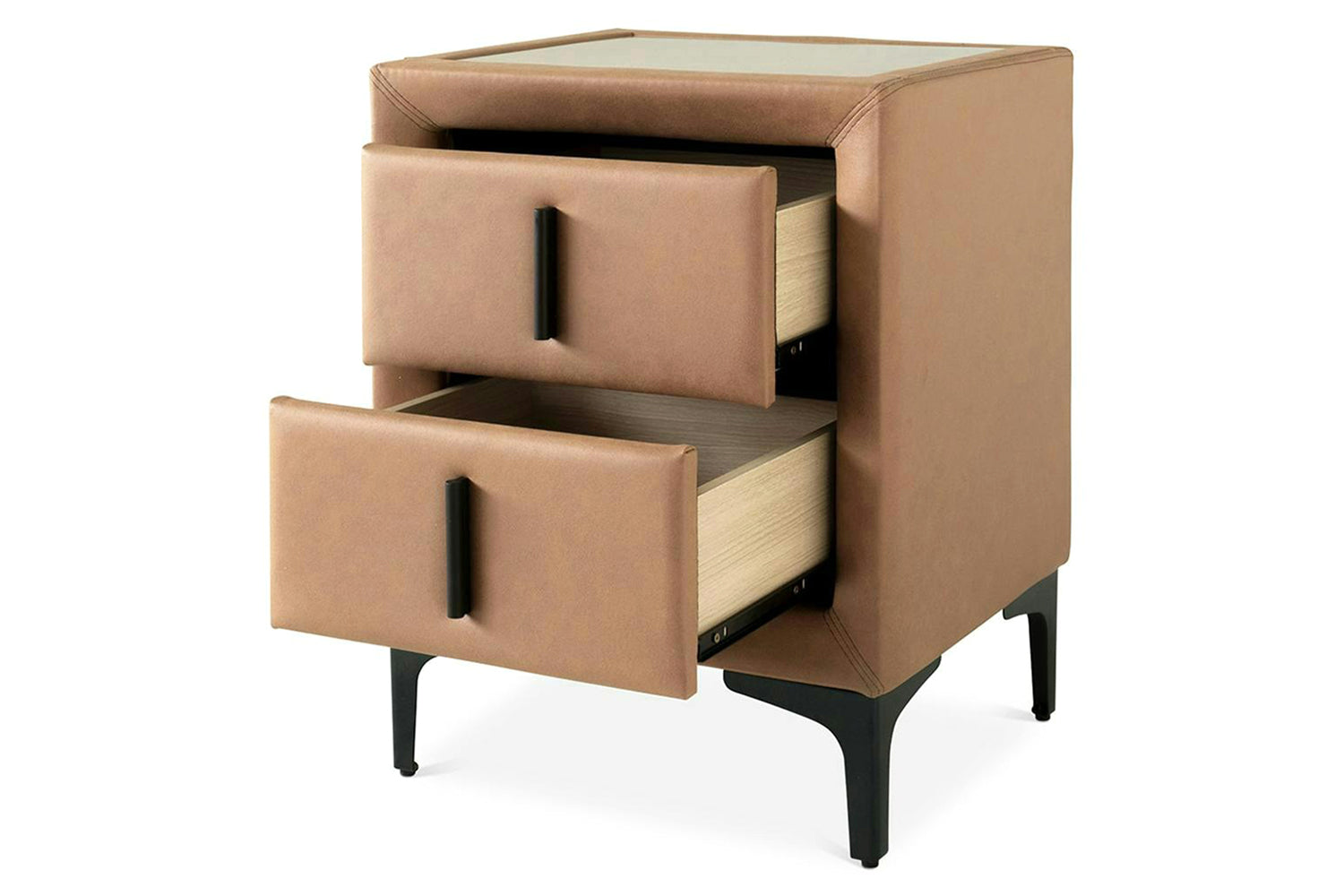 Lewis Bedside Locker | Vegan Leather | 2 Drawer | Tan-2