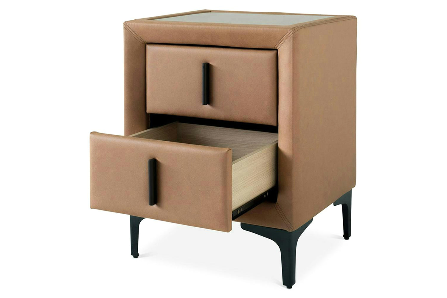 Lewis Bedside Locker | Vegan Leather | 2 Drawer | Tan-5