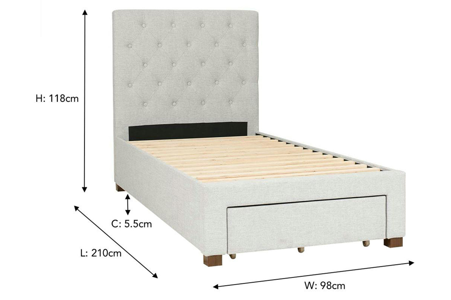 Brandon Bed Frame | Single | 3ft | Grey-3