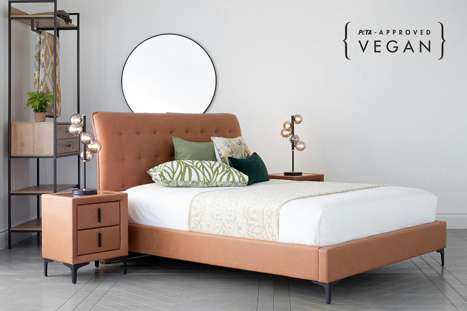 Lewis Bed Frame | Vegan Leather | Super King | 6ft | Tan
