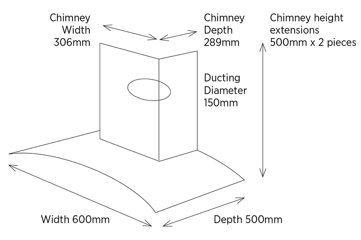 Belling 60cm Curved Glass Chimney Hood | CHIM604GBLK-2