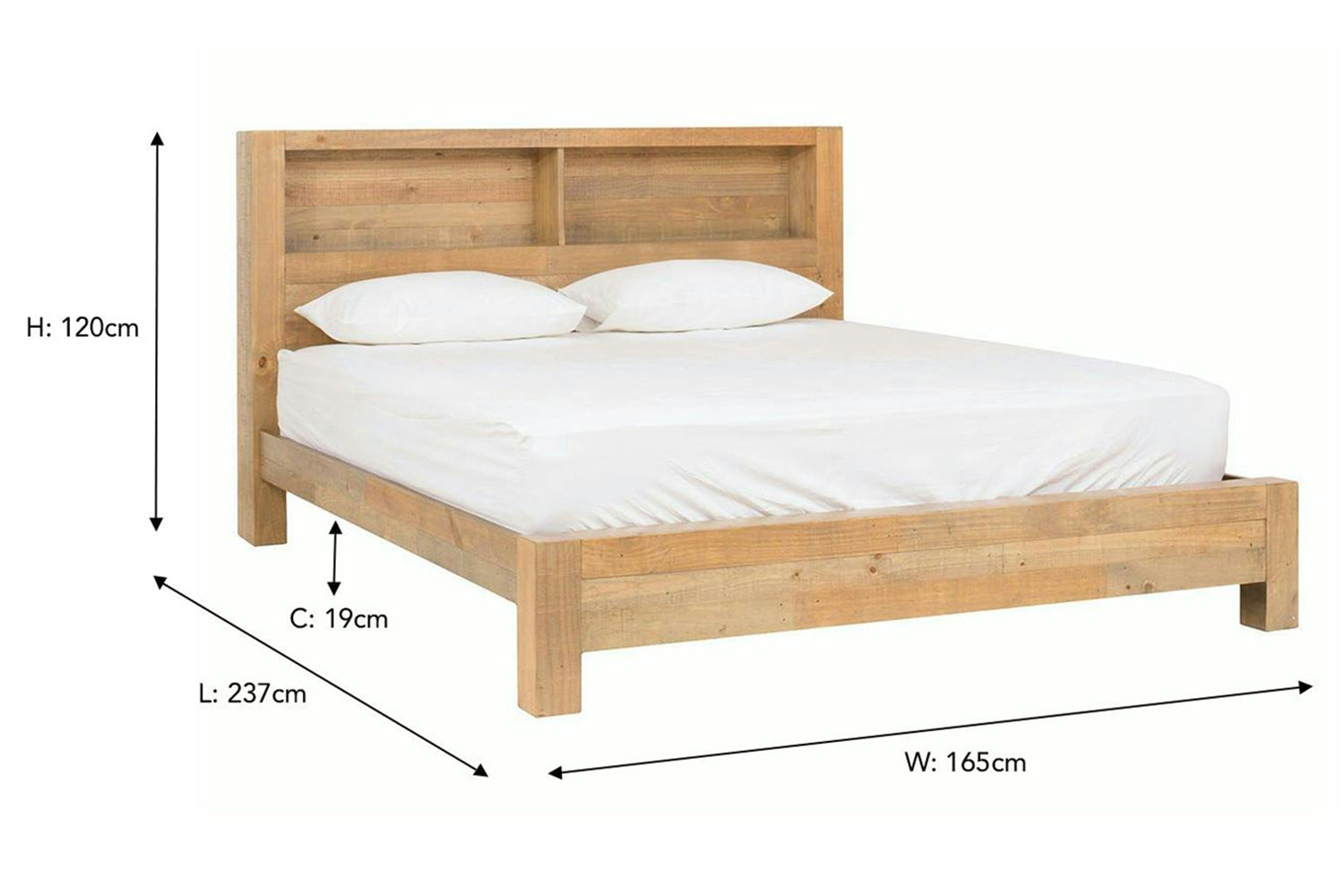 Coolmore Storage Headboard Bed Frame | King | 5ft | Natural-3