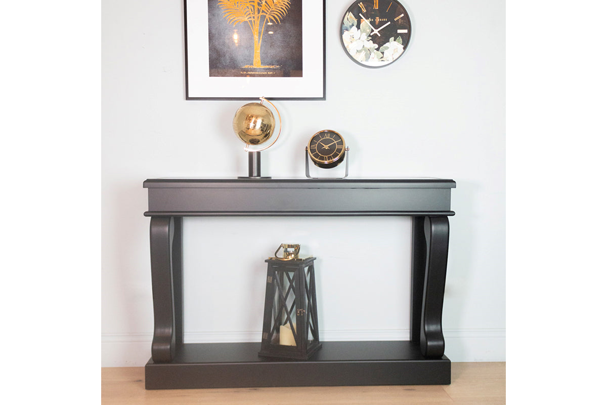 Scroll Console Table with Antique Mirror | 120cm | Black-2