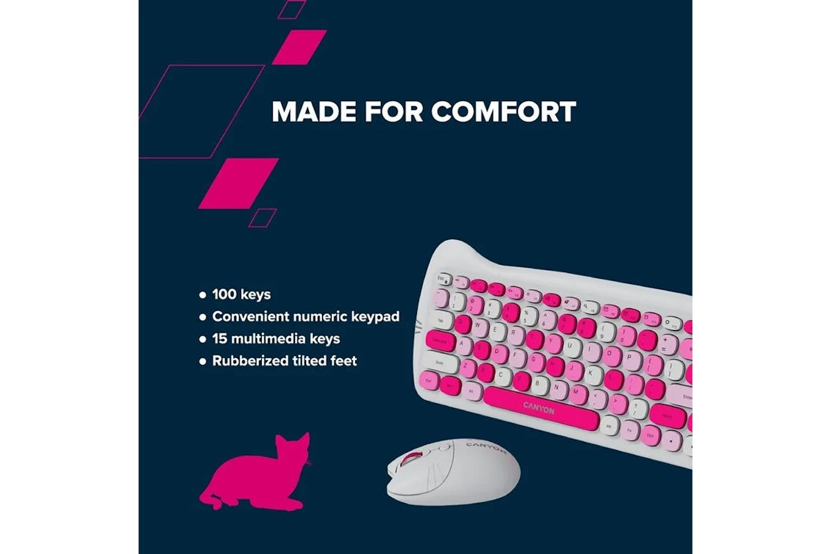 Canyon Wireless Keyboards & Mouse Combo HSET-W6 Kitty Edition | Pink-10