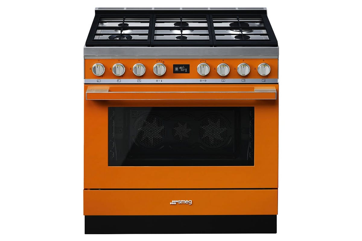 Smeg Portofino 90cm Dual Fuel Range Cooker | CPF9GPOR | Orange-2