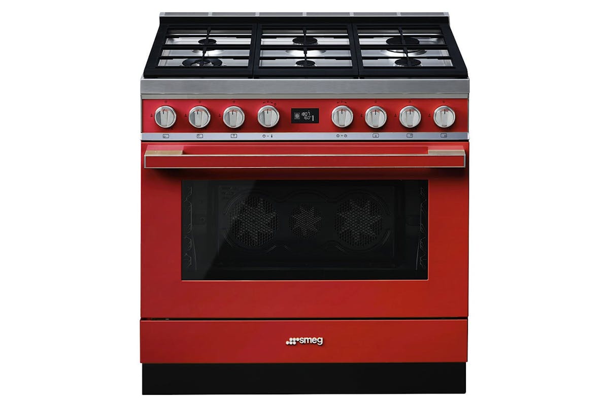 Smeg Portofino 90cm Dual Fuel Range Cooker | CPF9GPR | Red-2