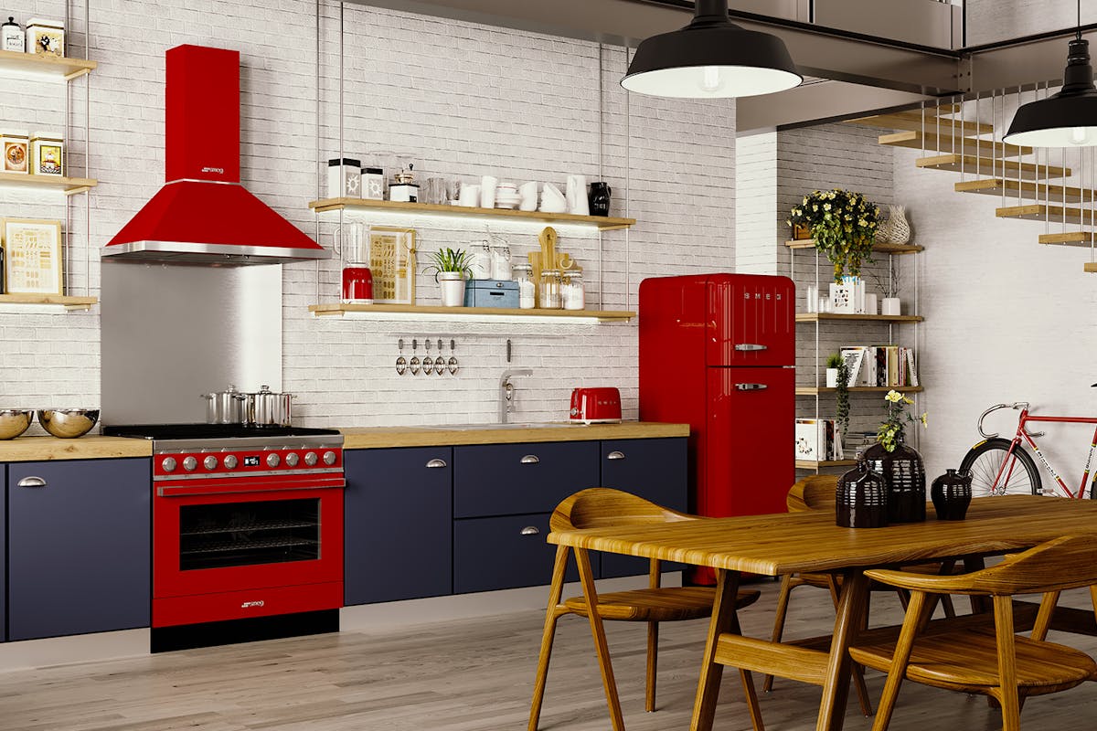 Smeg Portofino 90cm Dual Fuel Range Cooker | CPF9GPR | Red-4