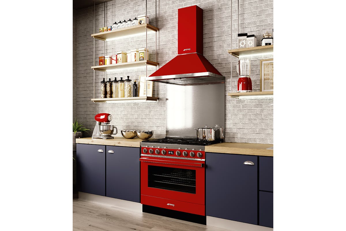 Smeg Portofino 90cm Dual Fuel Range Cooker | CPF9GPR | Red-5