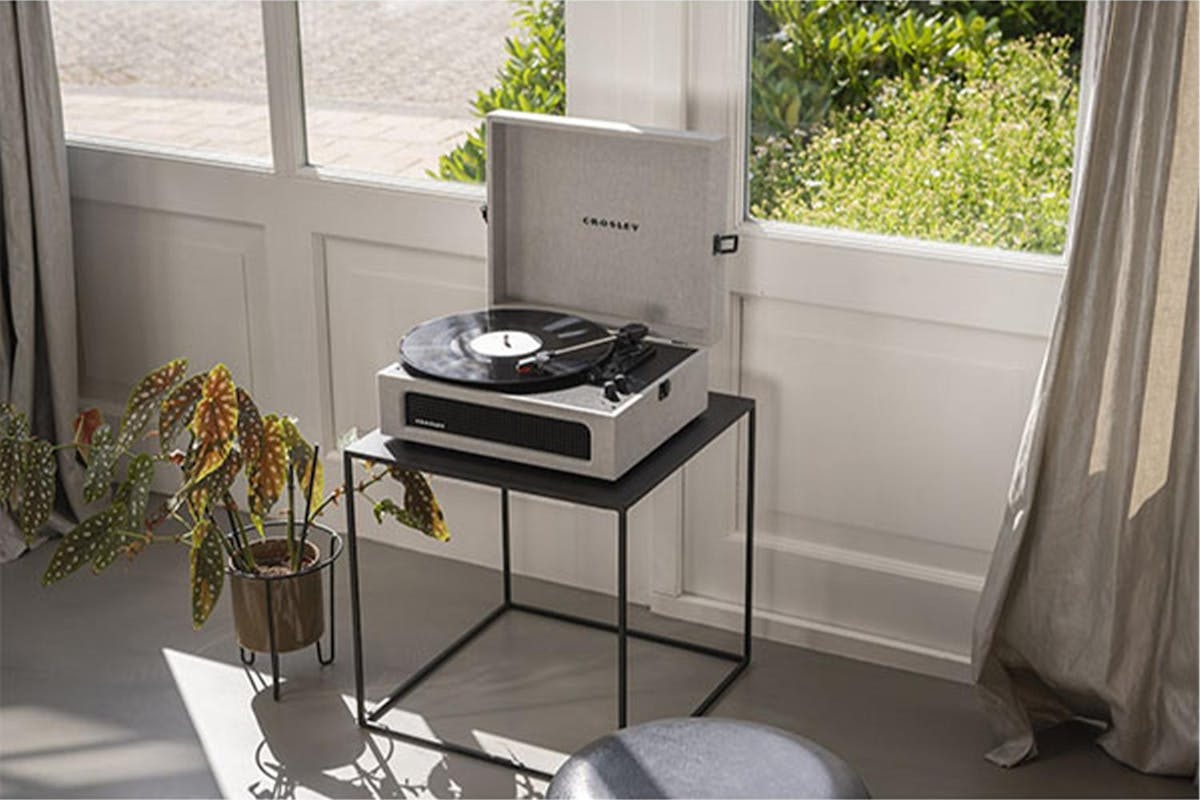 Crosley Voyager Record Player | Grey | Linen Fabric-5
