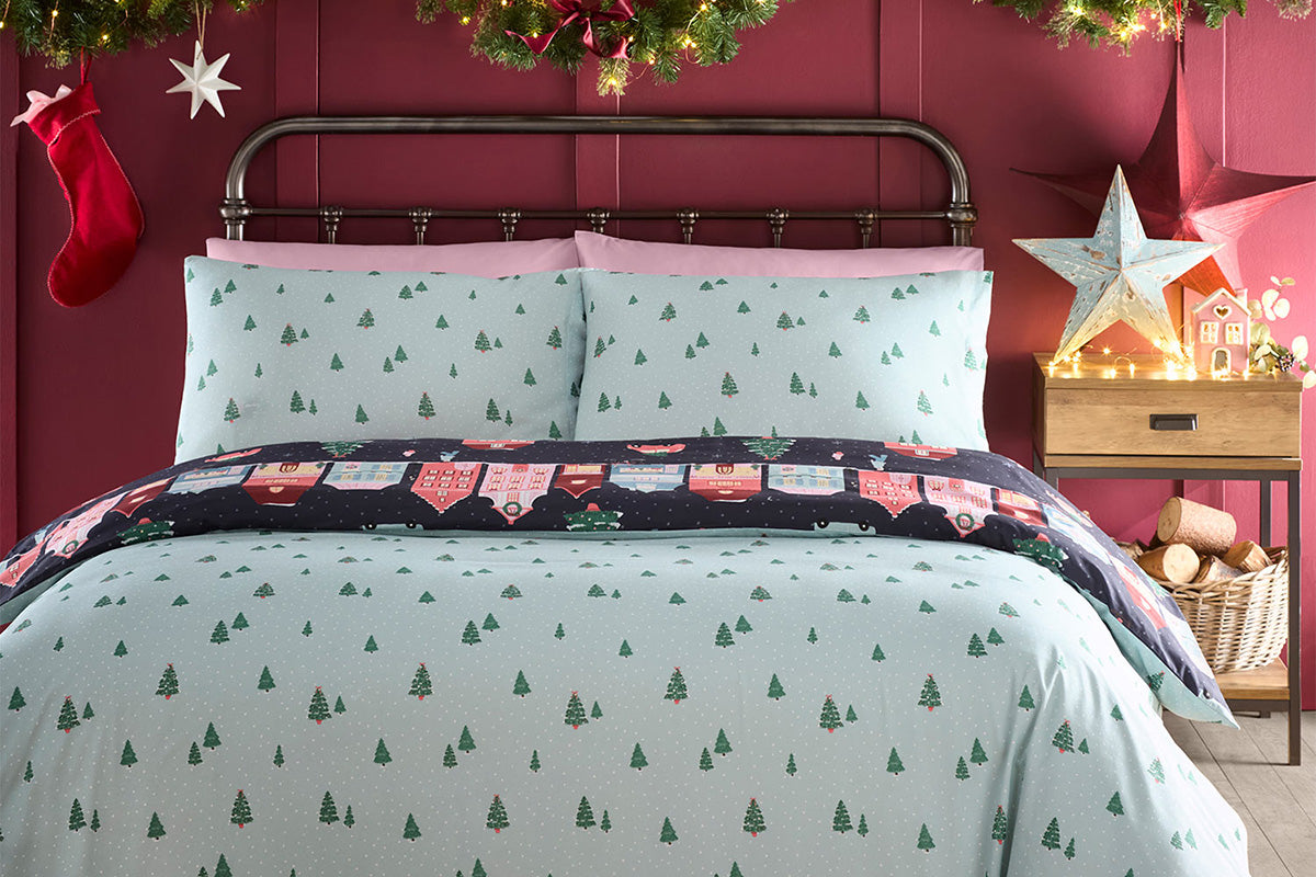 Fusion | Christmas Houses Duvet Cover Set | Navy | King-4