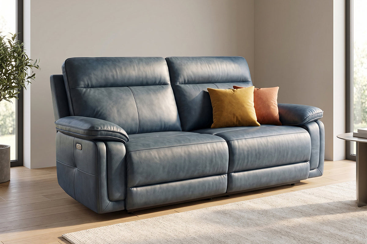 Cadenza 3 Seater Sofa | Power Recliner | Leather | Blue-2