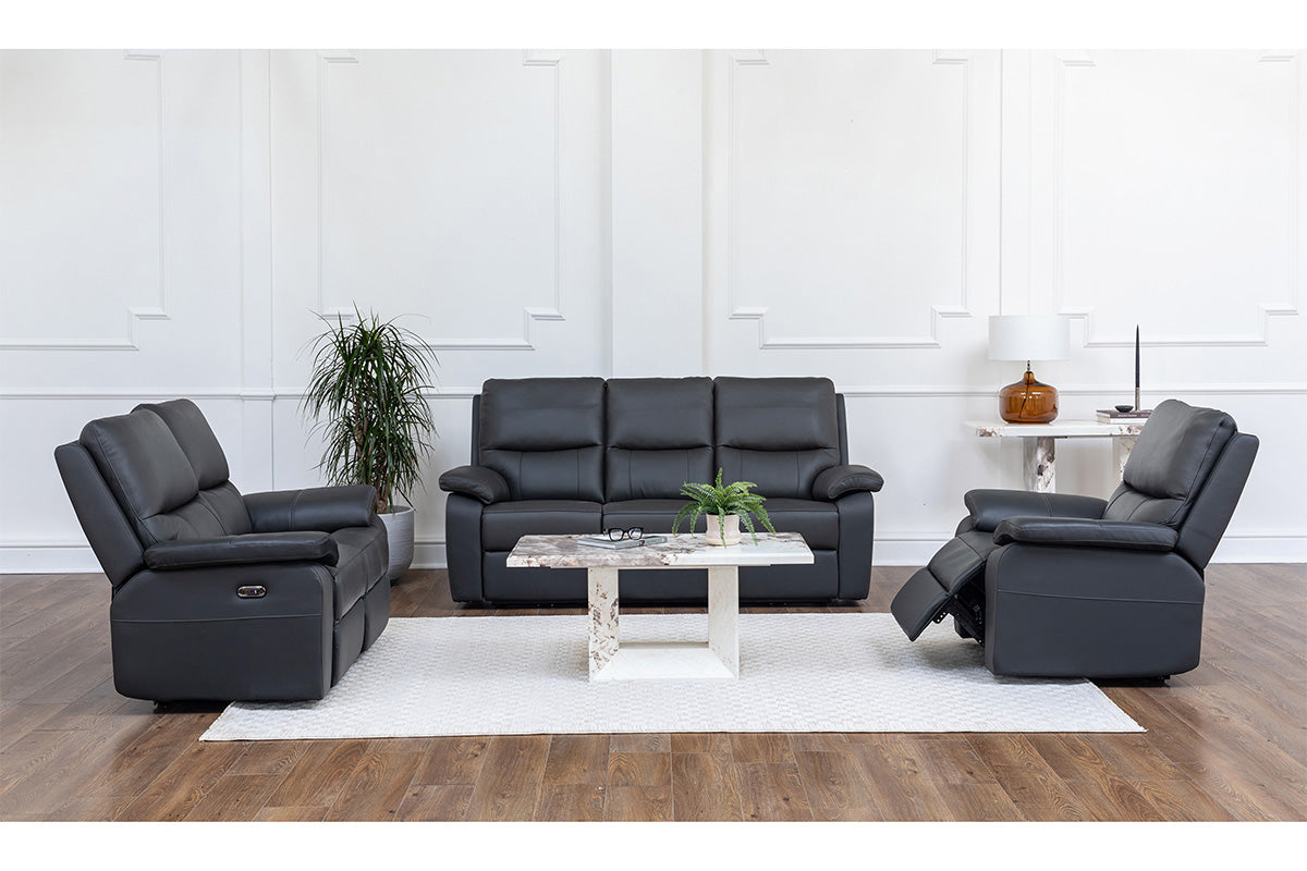 Cannes 3 Seater Sofa | Power Recliner | Leather | Charcoal-2