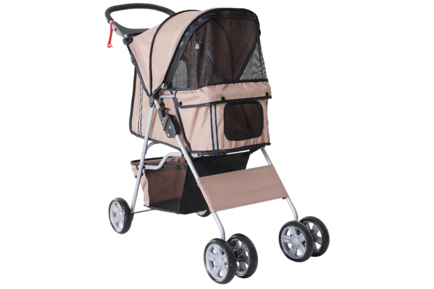PawHut Foldable Cat Stroller Pram Pushchair | Brown/Silver
