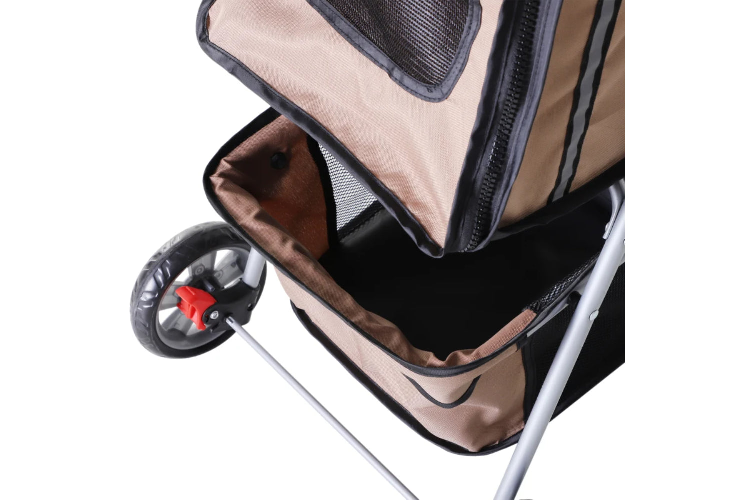 PawHut Foldable Cat Stroller Pram Pushchair | Brown/Silver-5