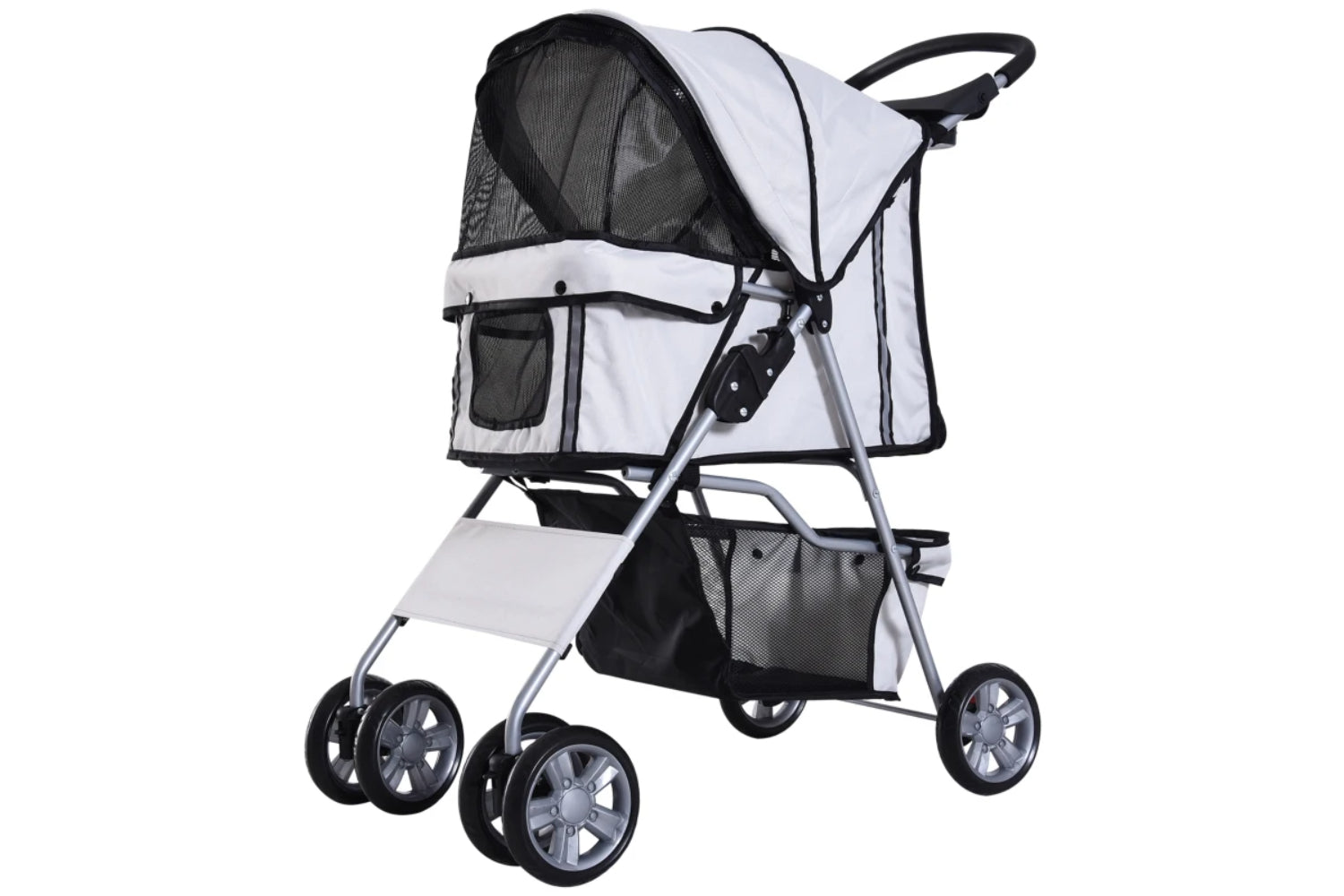 PawHut Foldable Cat Pushchair | Grey/Silver