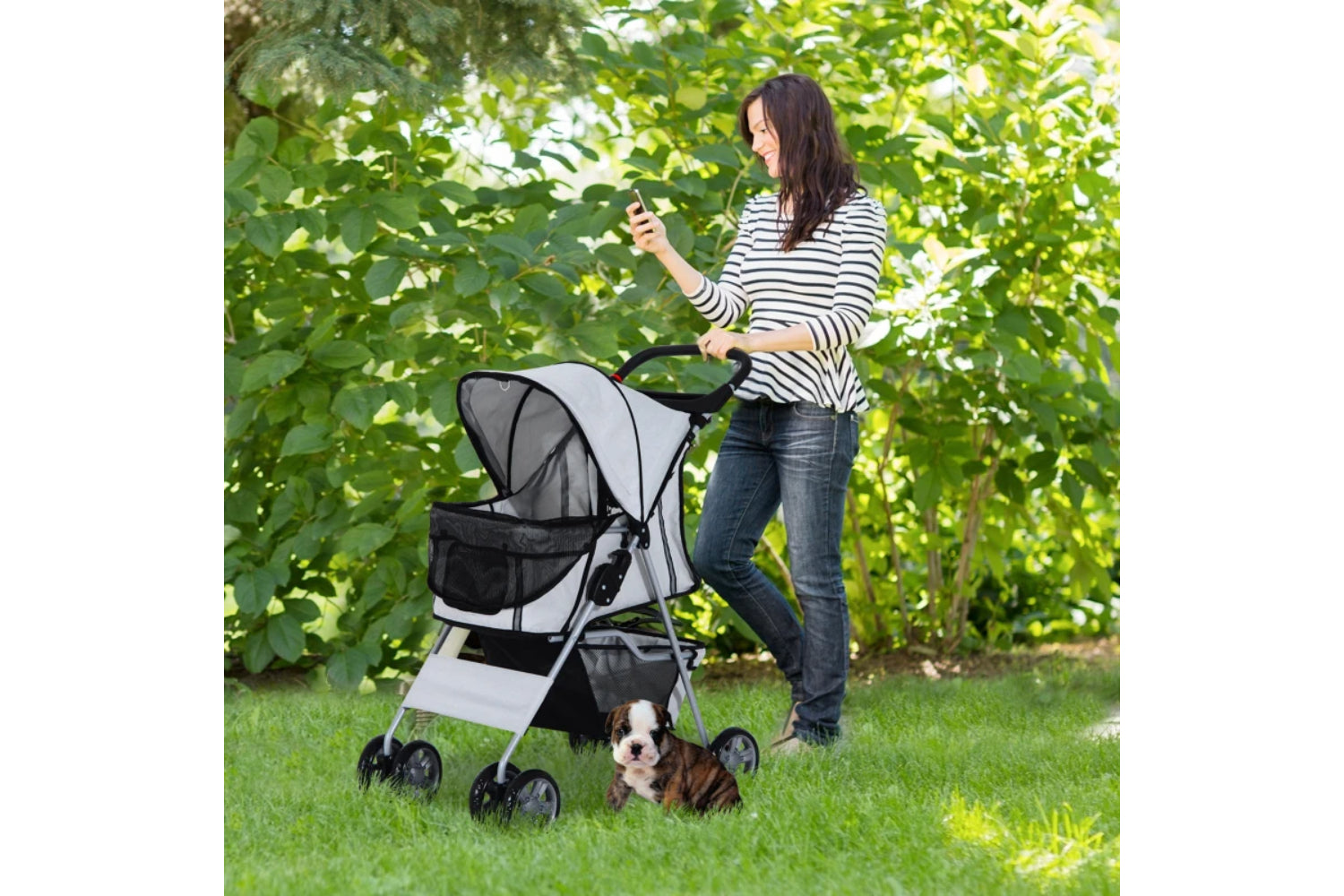PawHut Foldable Cat Pushchair | Grey/Silver-6