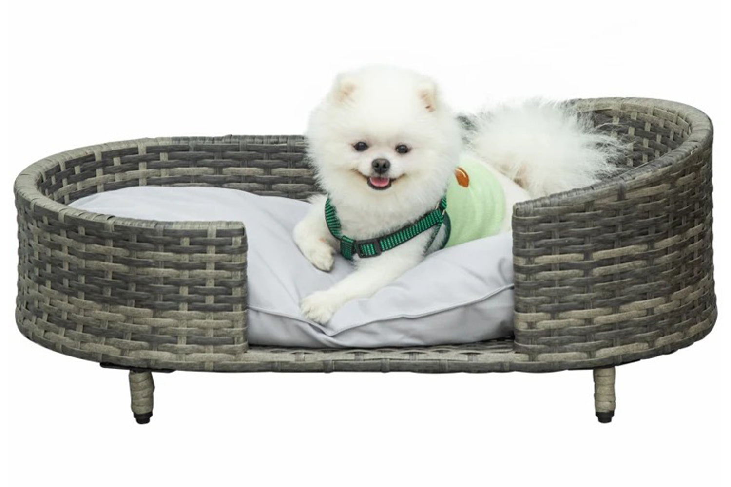 PawHut Wicker Dog Sofa with Water Resistant Cushion | Brown/Grey