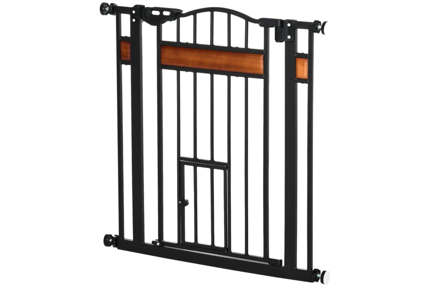PawHut Auto Close Dog Safety Gate with Cat Door | Black