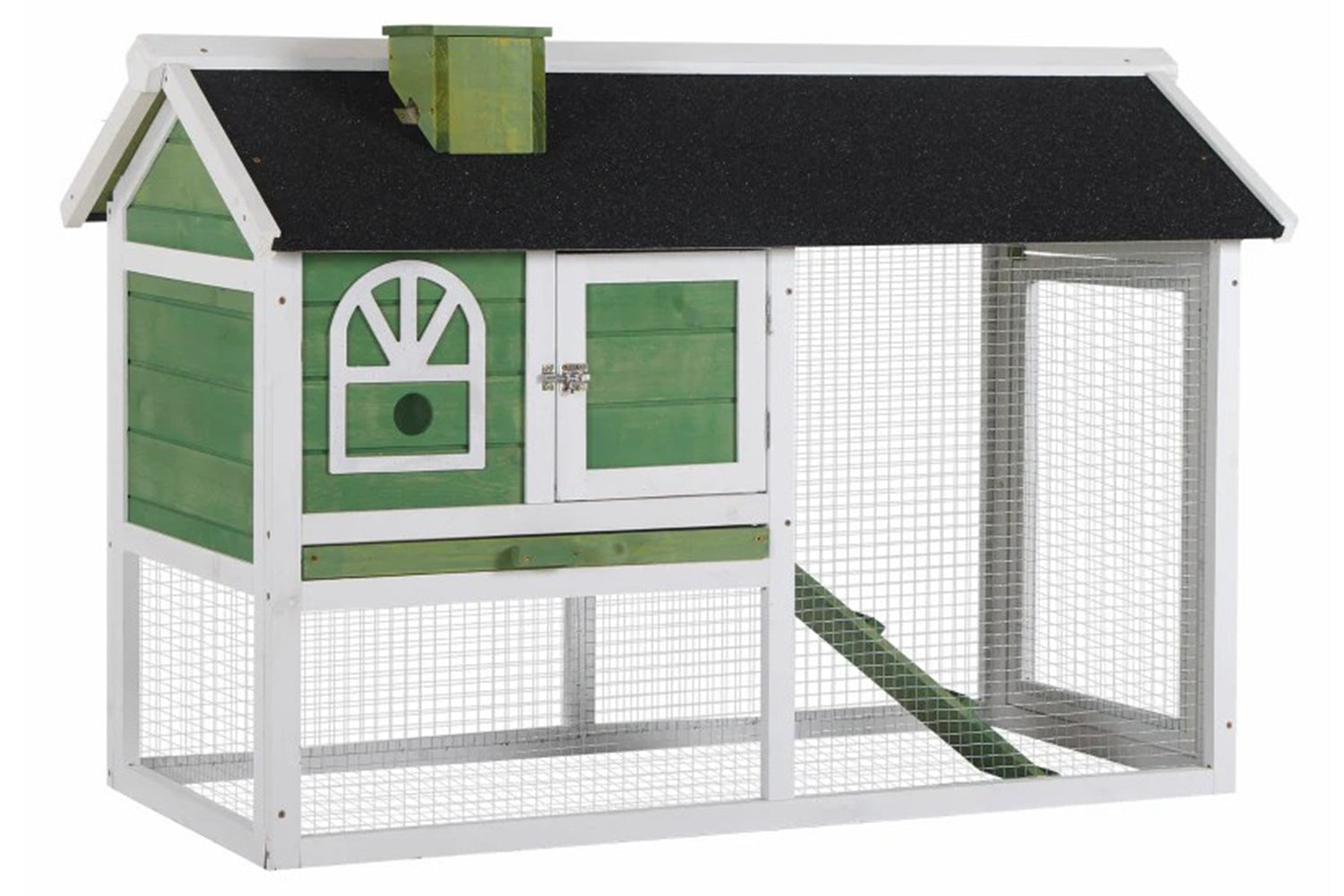 PawHut Wooden Rabbit Hutch | Green/White
