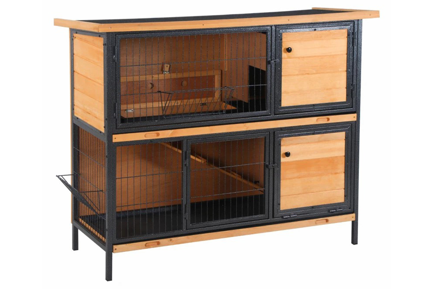 PaWhut Wooden Rabbit Hutch for Outdoor Slide-Out Tray | Light Yellow/Black