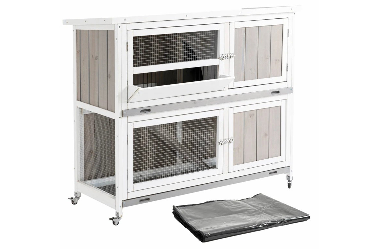 PawHut Two-Tier Rabbit Hutch | Multicolour