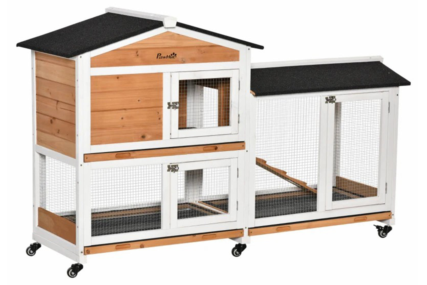 PawHut Two-Tier Rabbit Hutch with Wheels | Multicolour