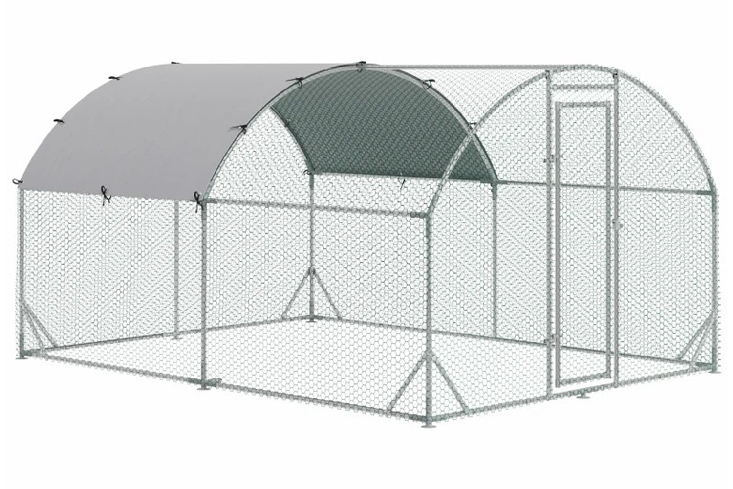 PawHut Walk In Chicken Coop with Run Hen House | Silver