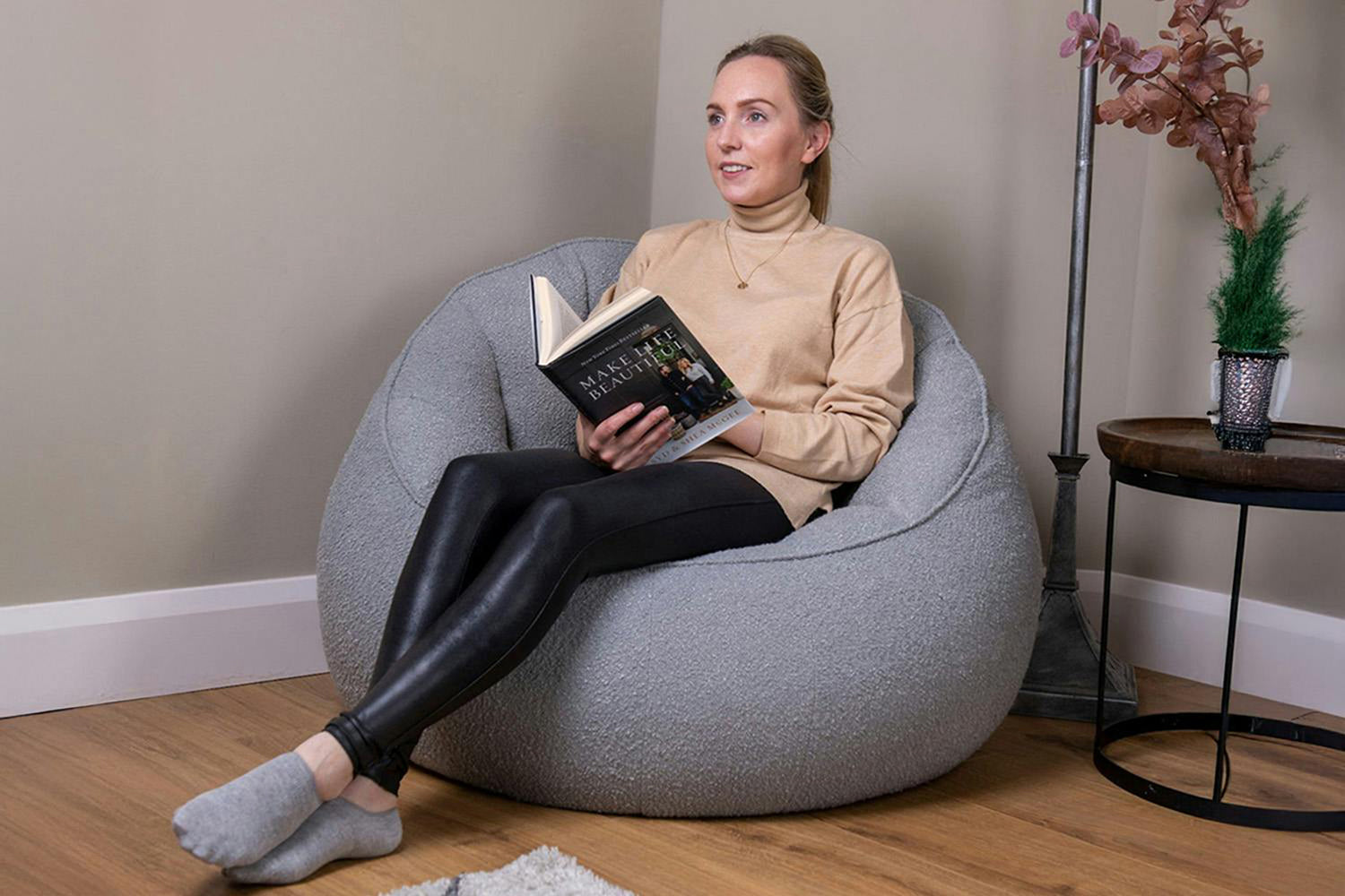 Elephant | Boucle Bedroom Chair Bean Bag | Grey