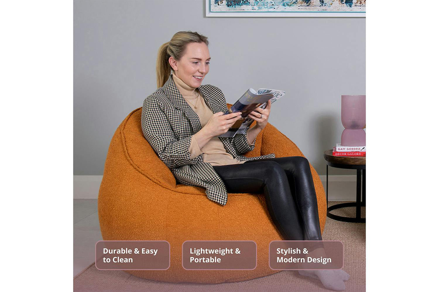 Elephant | Boucle Bedroom Chair Bean Bag | Terracotta-2