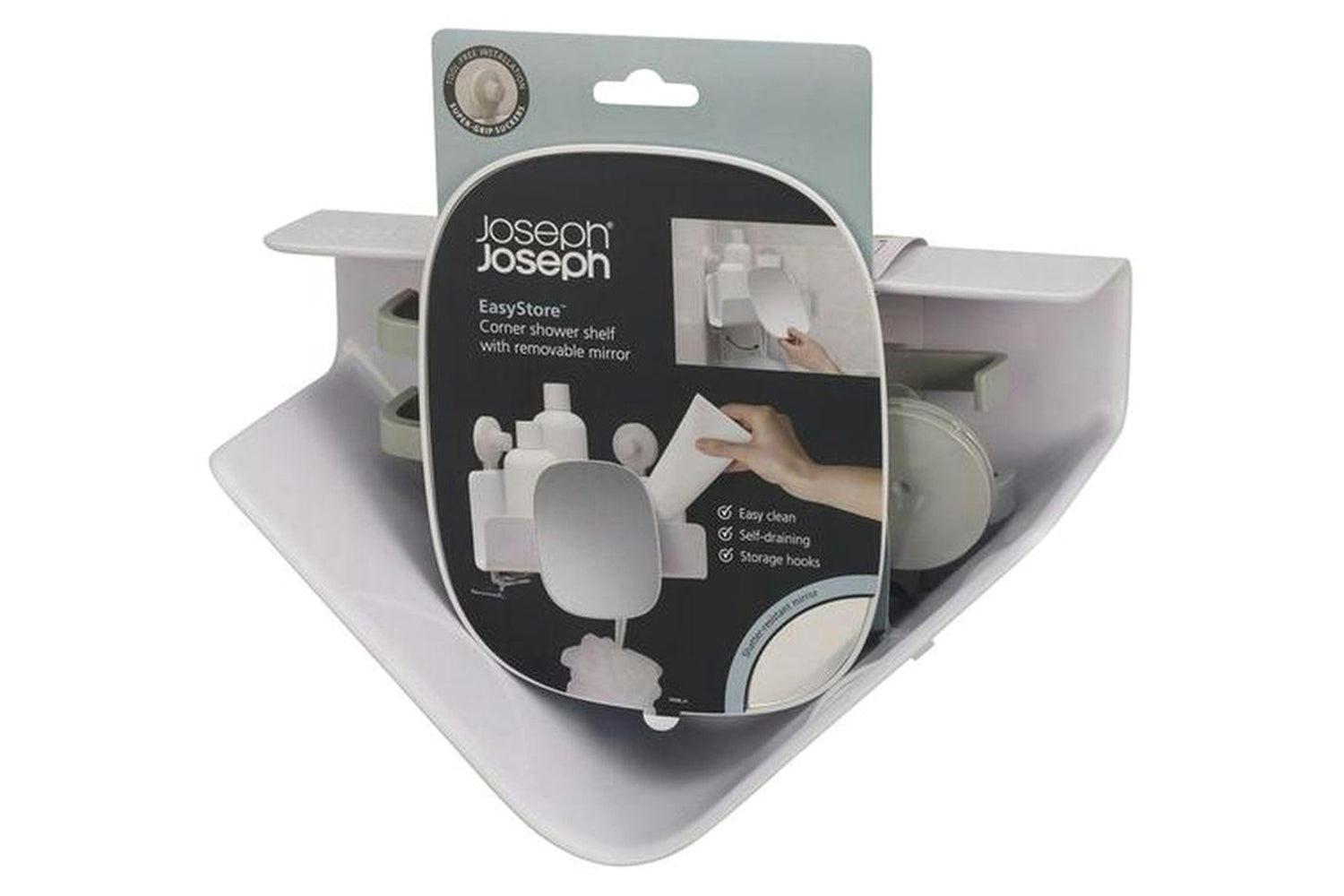 Joseph Joseph | Corner Shower Caddy with Removable Mirror | White