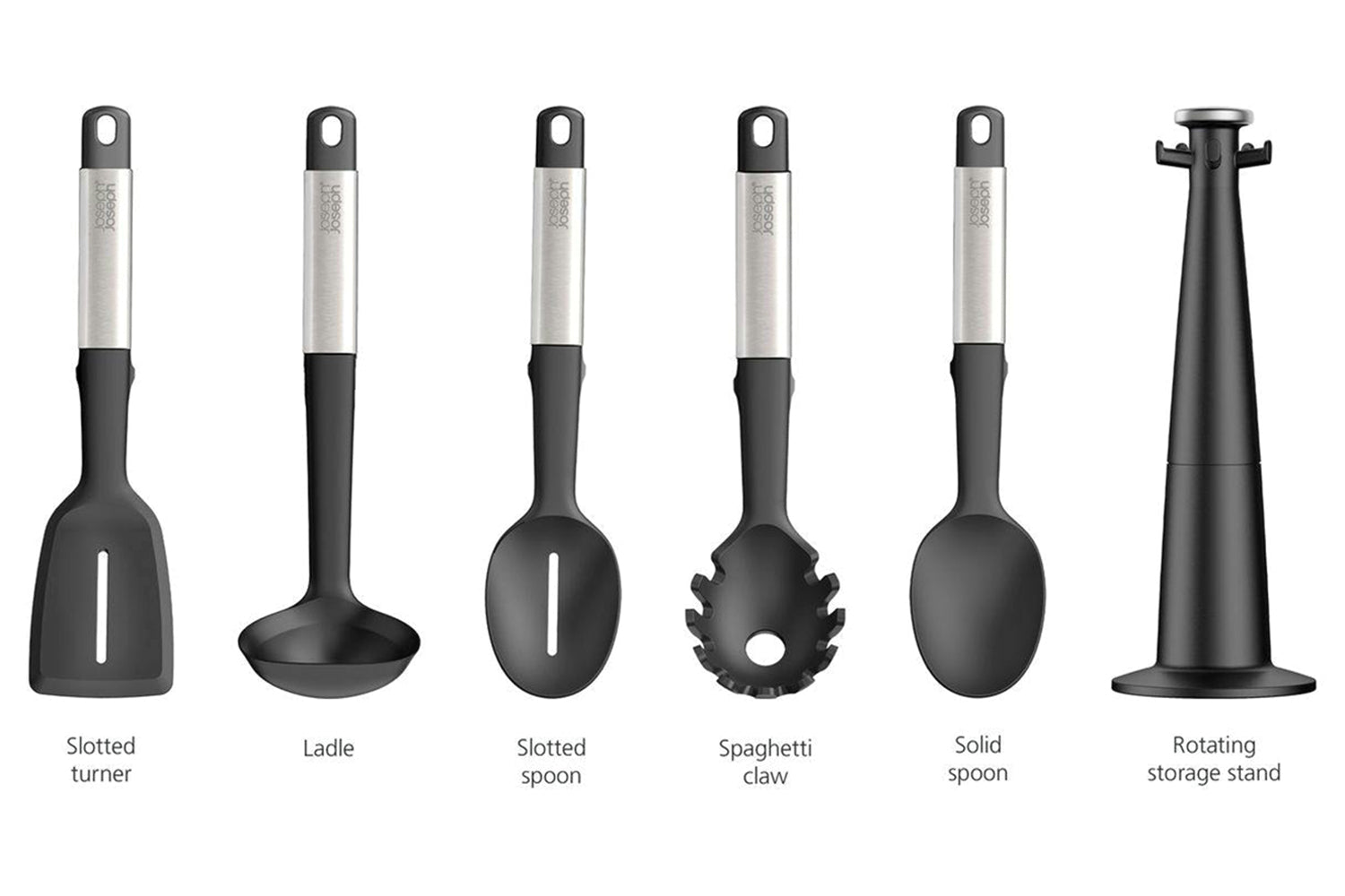 Joseph Joseph | Elevate Carousel 6-Piece Utensil Set with Rotating Stand | Black Steel-2