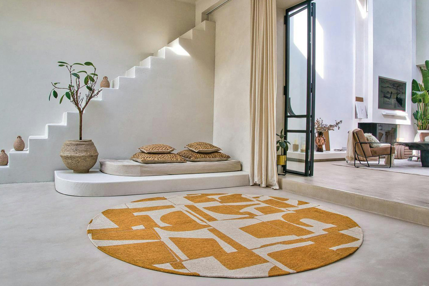 Louis De Poortere | Papercut Indoor Eco Round Rug | Yellow/White | 140 x 140 cm-2