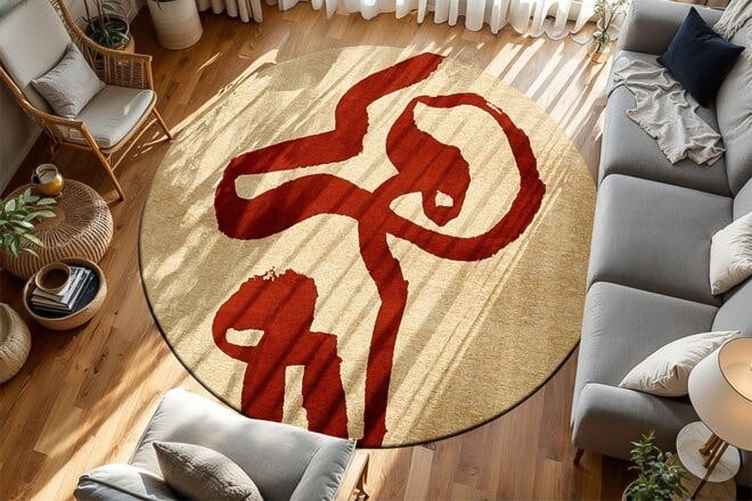Louis De Poortere | Ribbon Imperial Eco Round Rug | Red/Beige | 140 x 140 cm-2