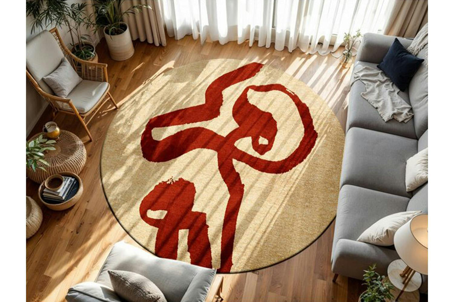Louis De Poortere | Ribbon Imperial Eco Round Rug | Red/Beige | 240 x 240 cm-2