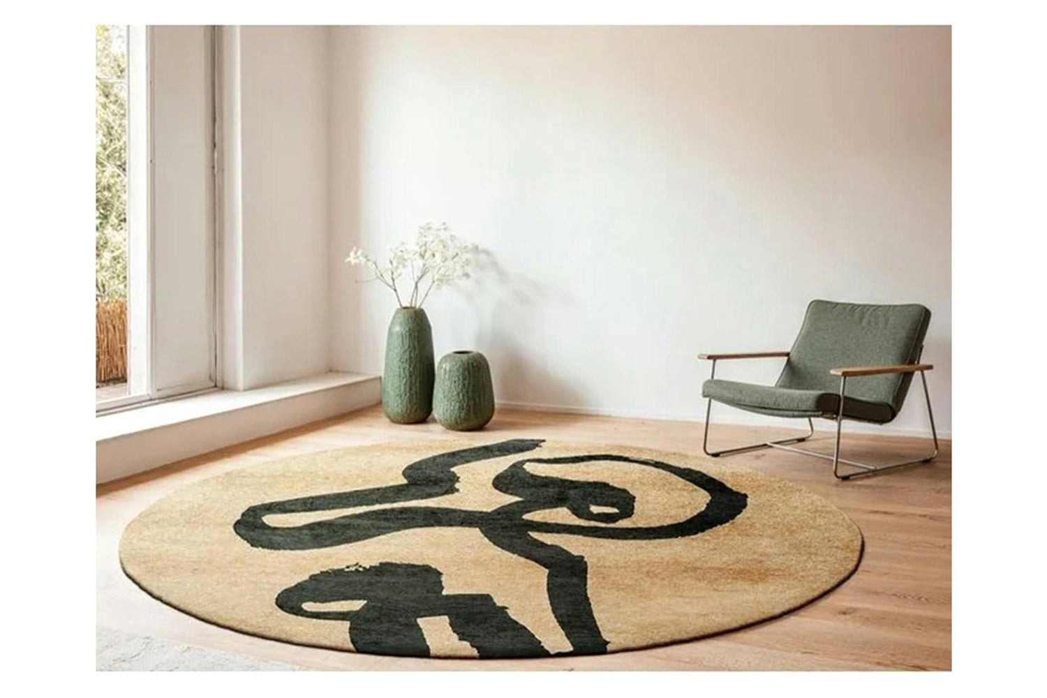 Louis De Poortere | Ribbon Garden Spirit Eco Round Rug | Beige/Green | 240 x 240 cm-2