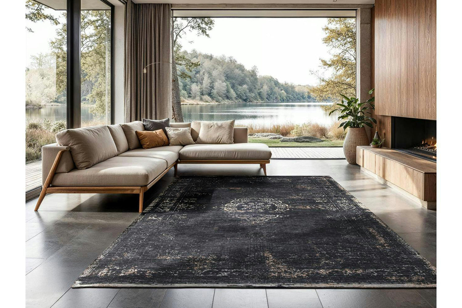Louis De Poortere | Medallion Eco Rug | Mineral Black | 80 x 150 cm-2