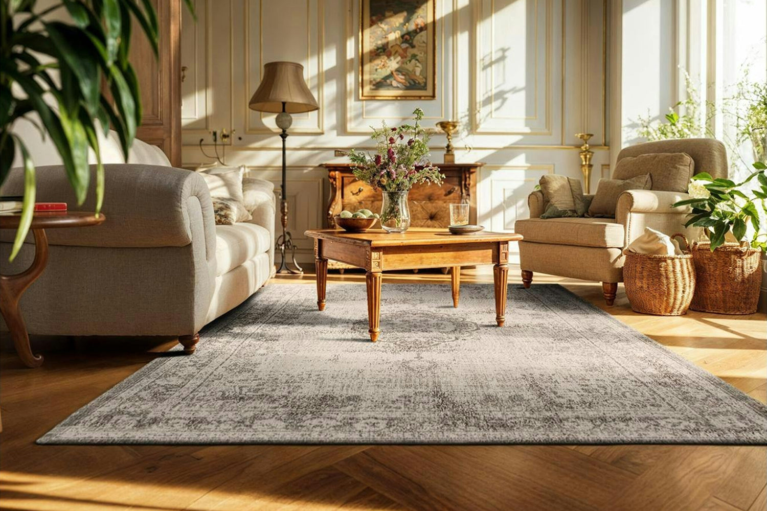 Louis De Poortere | Medallion Eco Rug | Salt & Pepper | 80 x 150 cm-2