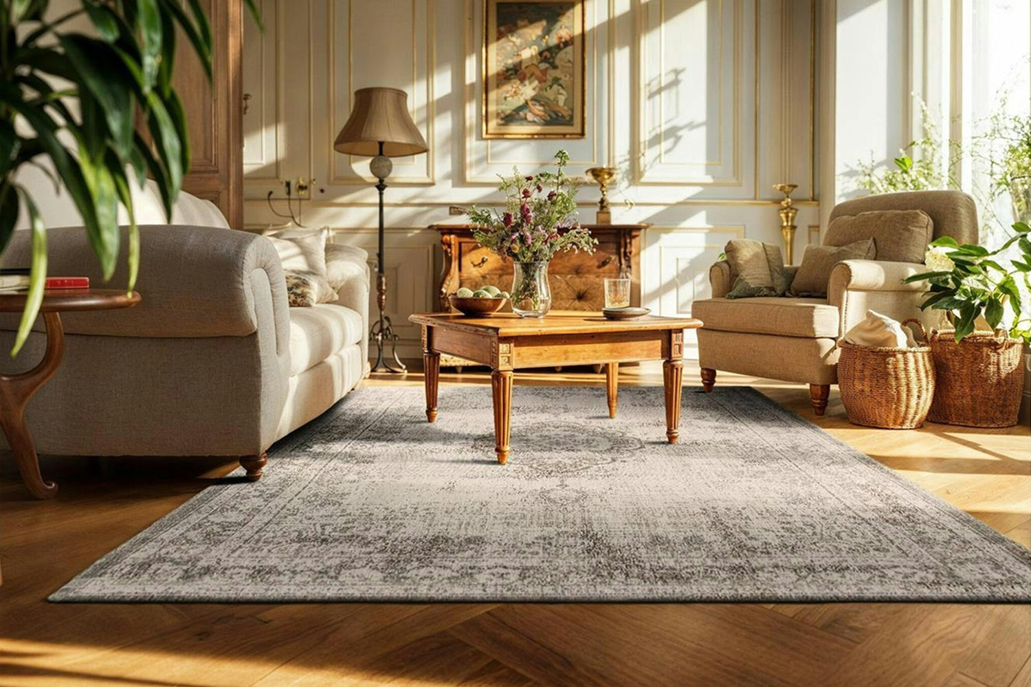 Louis De Poortere | Medallion Eco Rug | Salt & Pepper | 280 x 390 cm-2