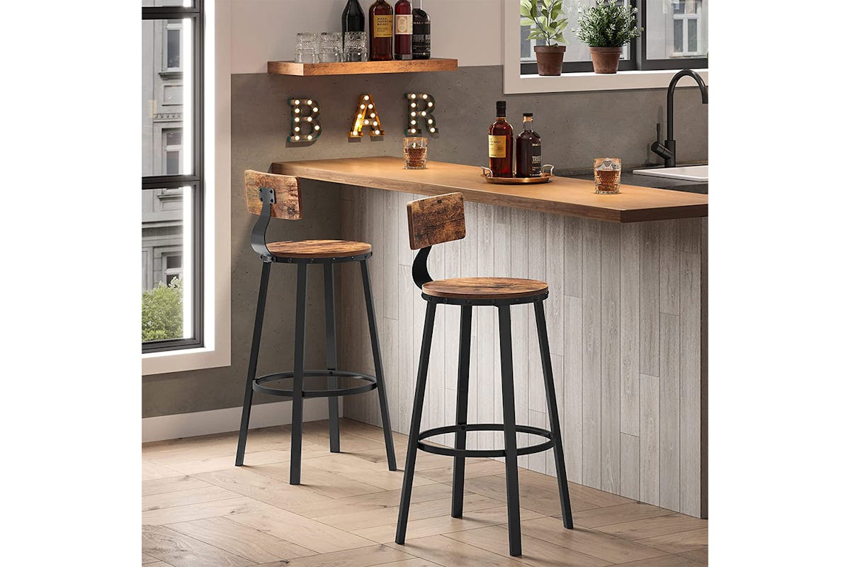 Vasagle Bar Stools | High Back | Rustic Brown/Black | Set of 2-2