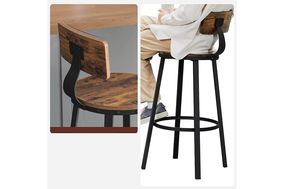 Vasagle Bar Stools | High Back | Rustic Brown/Black | Set of 2-7