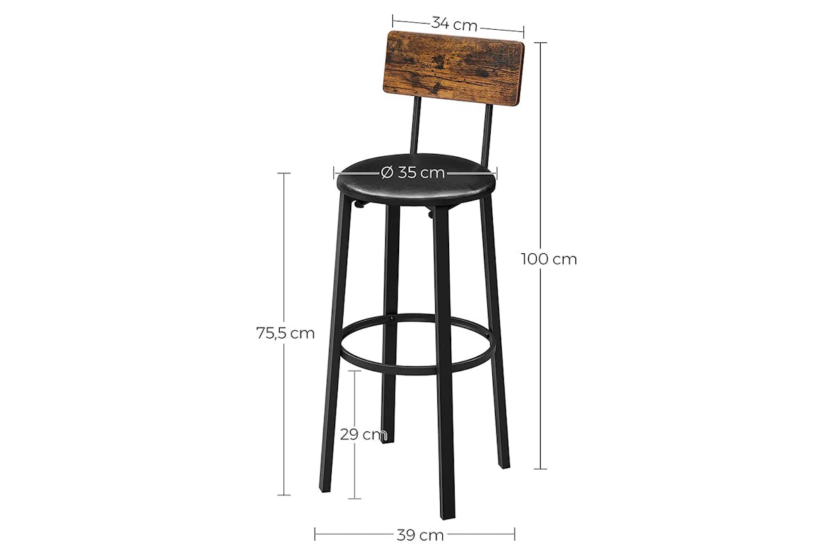 Vasagle Bar Stools | Set of 2 | Rustic Brown/Black-3