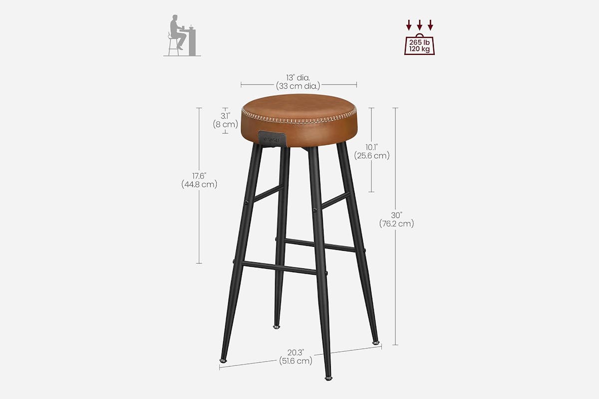 Vasagle Bar Stools | Echo Collection | High | Caramel Brown | Set of 2-3