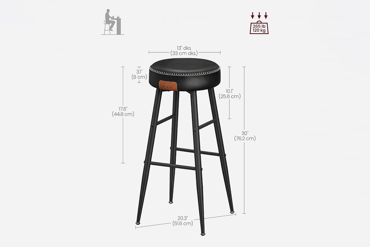 Vasagle EKHO Collection Bar Stools | Set of 2 | Black-7