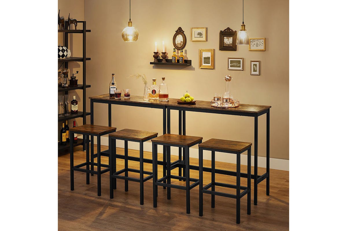 Vasagle Dining Set | Table & 2 Bar Stools | Rustic Brown/Black-3
