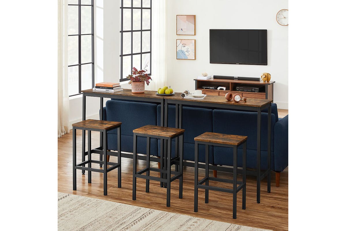 Vasagle Dining Set | Table & 2 Bar Stools | Rustic Brown/Black-4