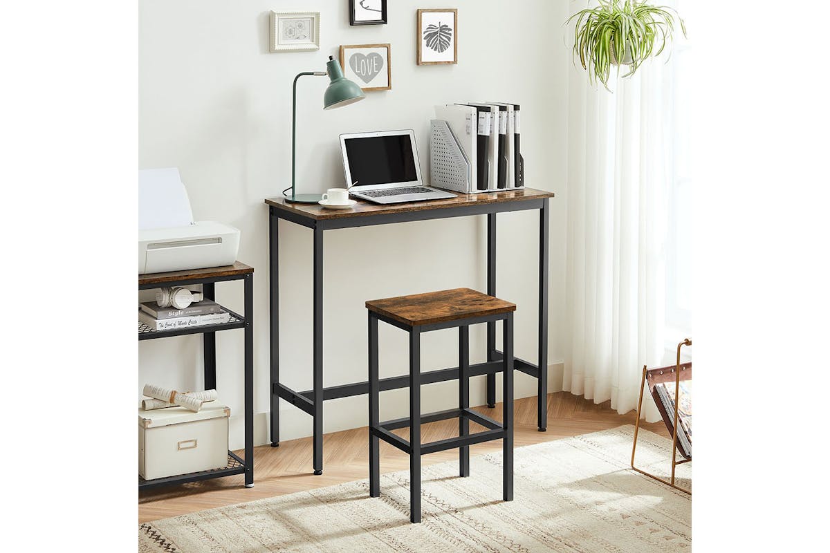 Vasagle Dining Set | Table & 2 Bar Stools | Rustic Brown/Black-6
